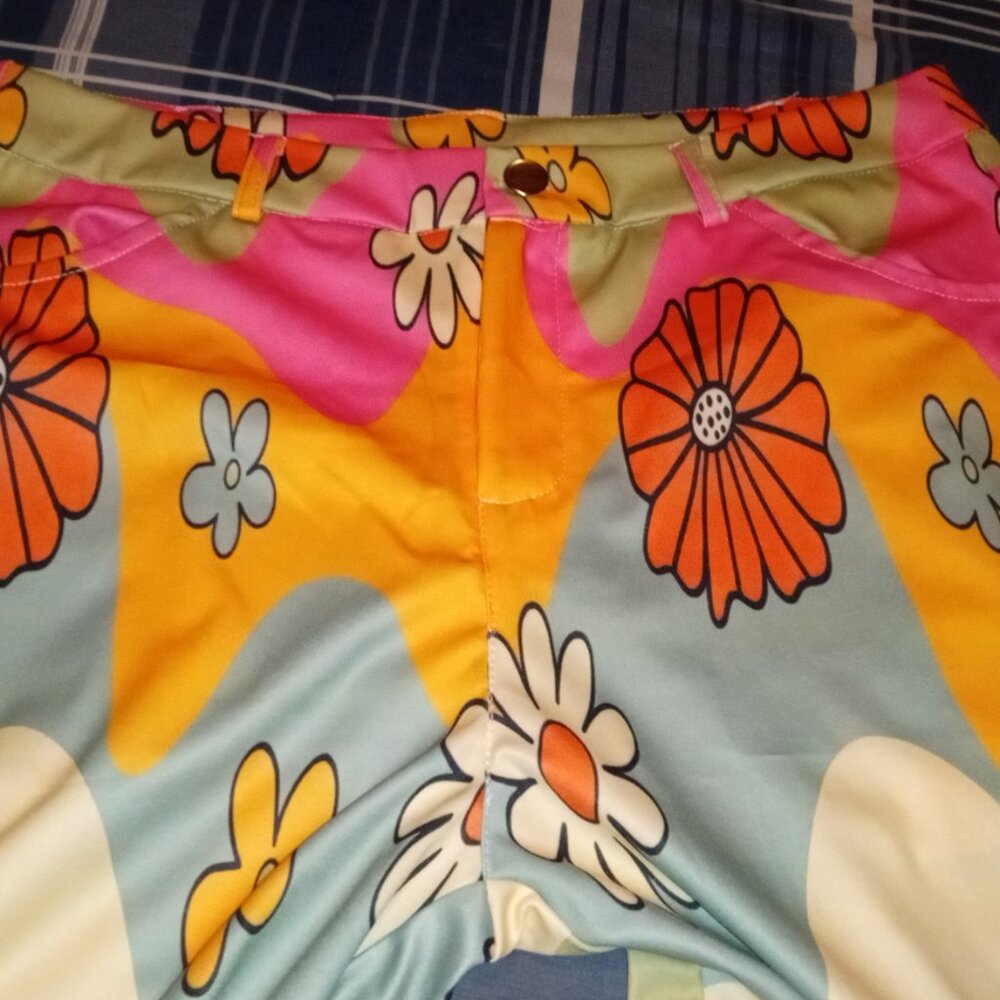 New 80s Bell Bottom Flower Pants Small